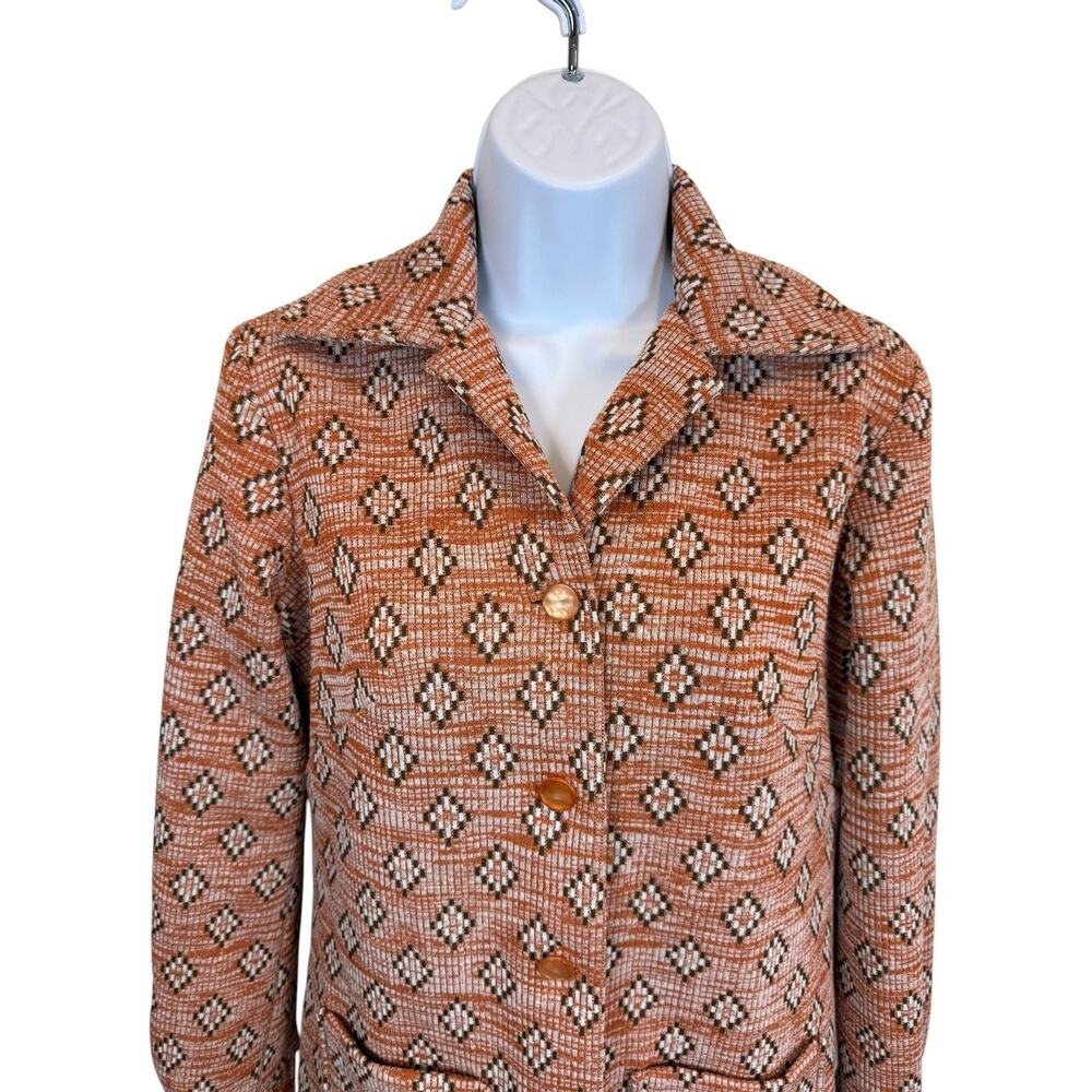 Vintage Koko Jacket Womens Medium Orange Brown Knit Geometric Retro 70s - Picture 2 of 14